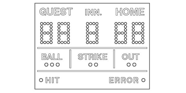 6'0.25" x 8'0.25" Baseball Scoreboard w/ Hit/Error Indicators