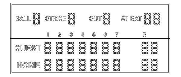 18'0.25" x 8'0.5" Baseball Scoreboard w/ at Bat Indicator
