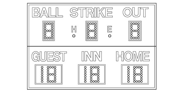 12'0.25" x 8'0.5" Baseball Scoreboard w/ Hit/Error Indicators