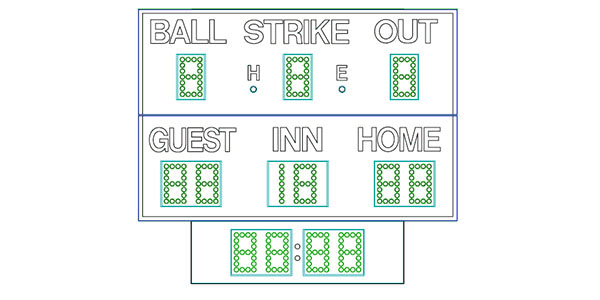 12'0.25" x 10'4.75" Baseball Scoreboard w/ Hit/Error Indicators