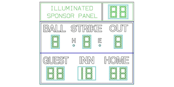 12'0.25" x 10'5.5" Baseball Scoreboard w/ Illuminated Sponsor Panel