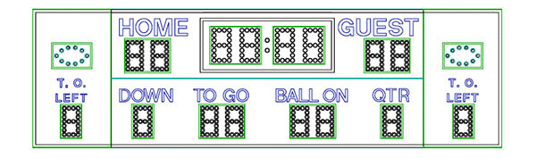 27'0.75 "x 8'0.5" Football Scoreboard w/ Football Indicator and T.O.L
