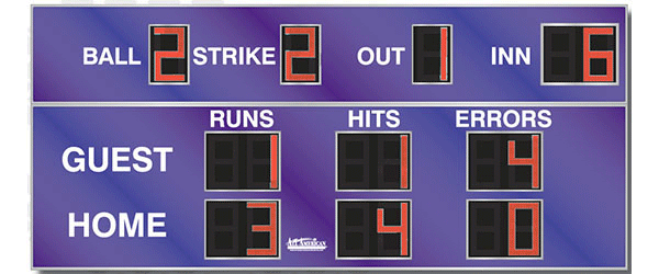 18'0.25" x 8'0.5" Baseball Scoreboard w/Errors Digits