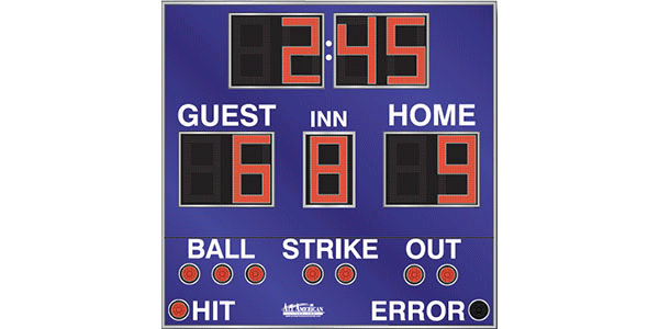 8'0.25" x 7'10" Baseball Scoreboard w/Hit/Error Indicators