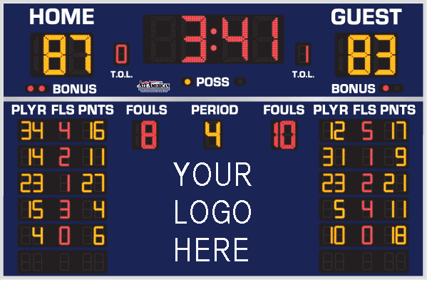 7'6" x 11'0" Basketball Scoreboard with Fouls and Stats (6)