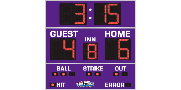 8'0" x 8'0" Basic Baseball Scoreboard with Timer and Hit/Error Ind